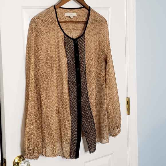 AnnTaylor Button Font Trending Sheer Mix Print Blouse ♡ - Picture 12 of 17